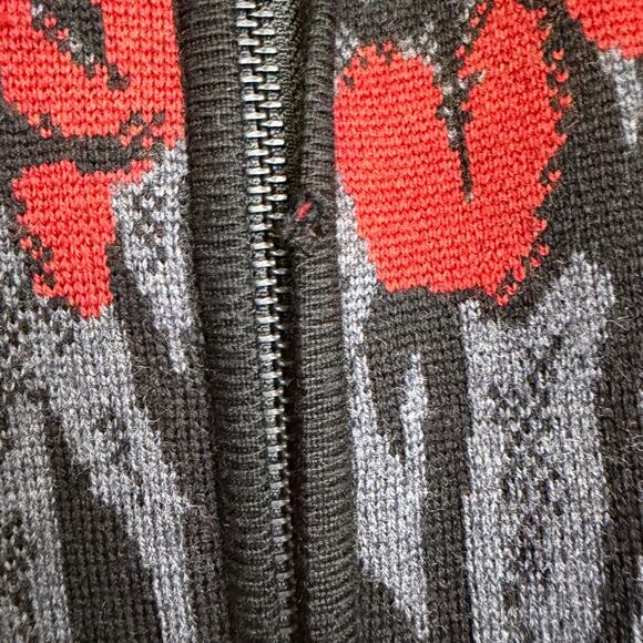 Icelandic Designs Cardigan Sweater Womens Small Wool Floral Gray Full Zip Knit * - Picture 5 of 10